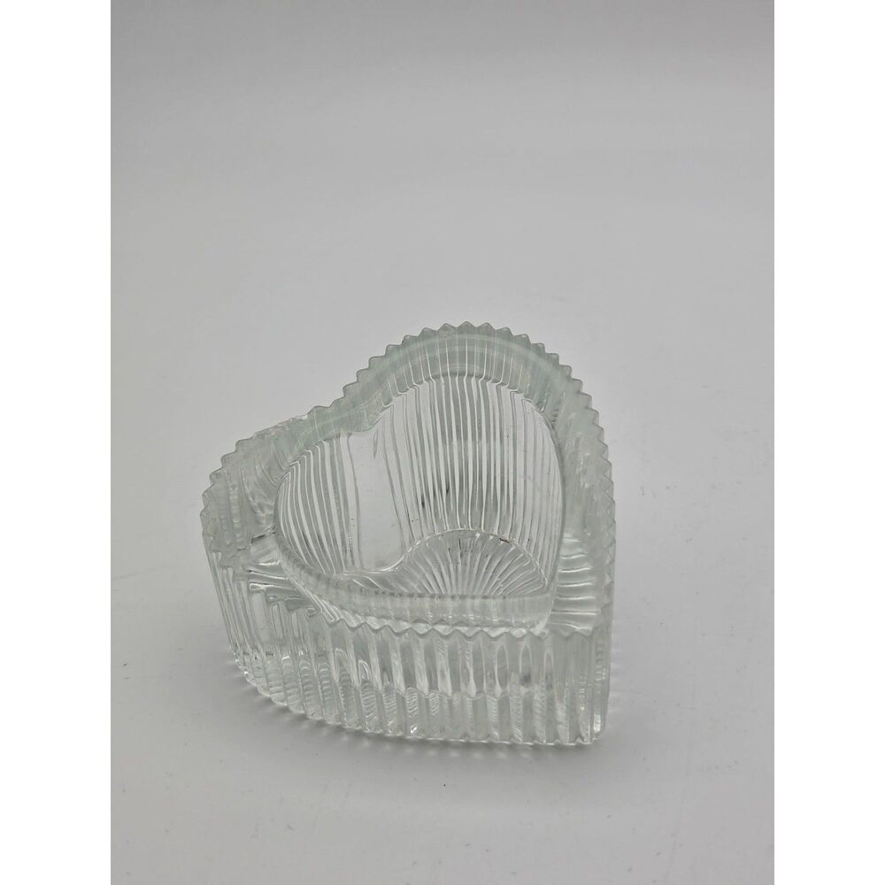 Vintage Mikasa Crystal Slanted Heart Tealight Votive Candle Holder Trinket Dish